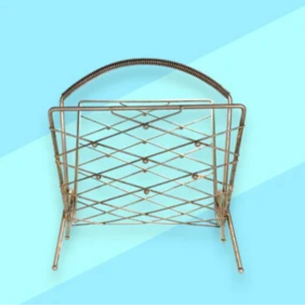 Vintage 60s atomic mid century brass magazine rack
